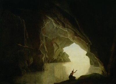 Eine Grotte im Golf von Salernum, mit der Figur von Julia, verbannt aus Rom, ausgestellt 1780 von Joseph Wright of Derby